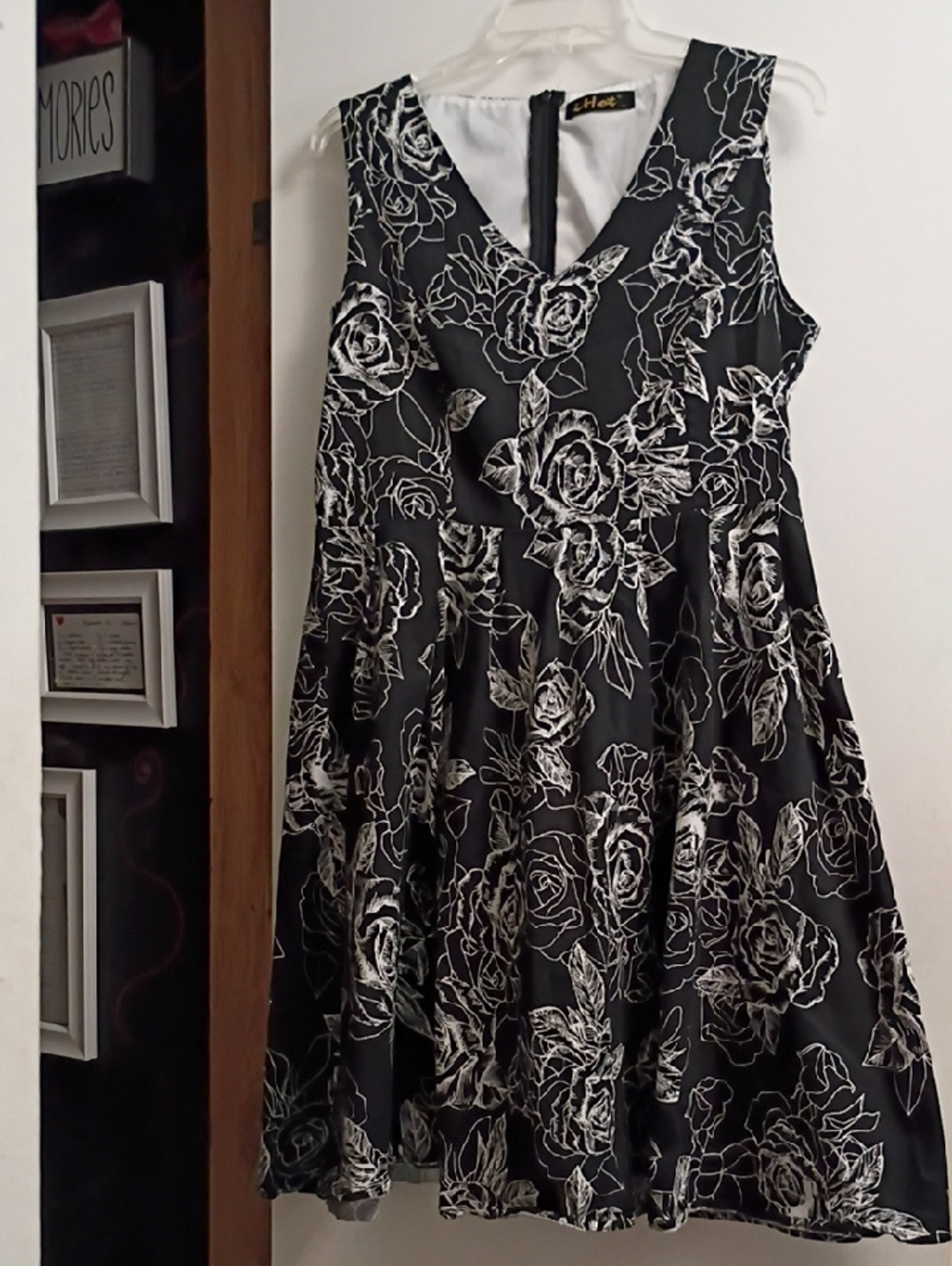 Black & White Rose Fit-and-Flare Dress